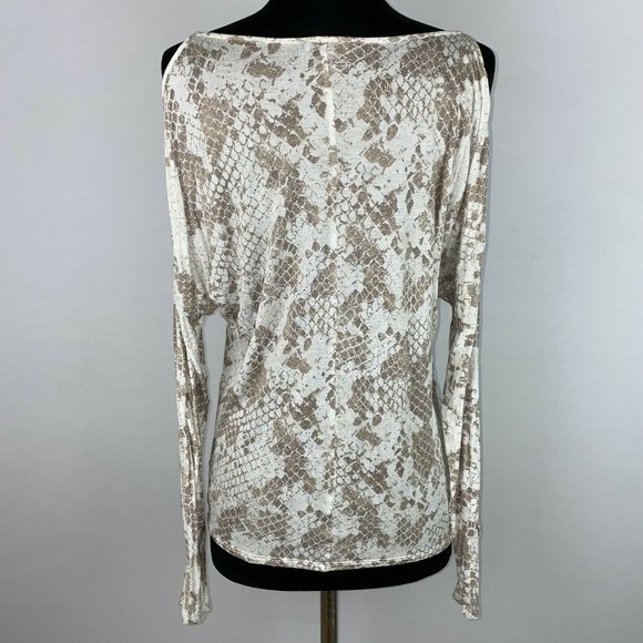 Express M Patterned Gold Accents Top Cold Shoulder Dolman Like Sleeves - Picture 8 of 12